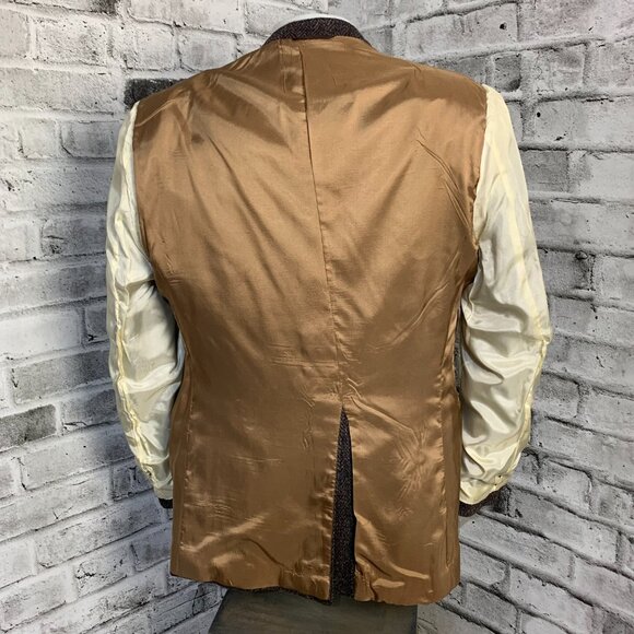 Vintage 90s Harris Tweed Blazer Brown Herringbone Wool Two Button Sport Coat - Picture 8 of 15